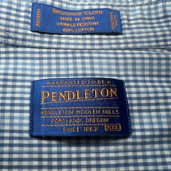 ✨Pendleton Button Down Shirt XXL Blue Gingham Wrinkle Resistant 100% Cotton - Picture 4 of 6